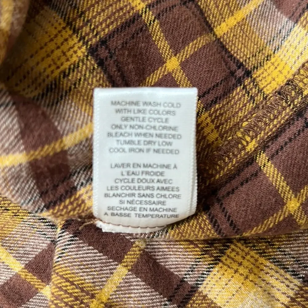 Girl Love Fire Yellow Brown Plaid Fleece Cotton Shirtdress (Youth L)